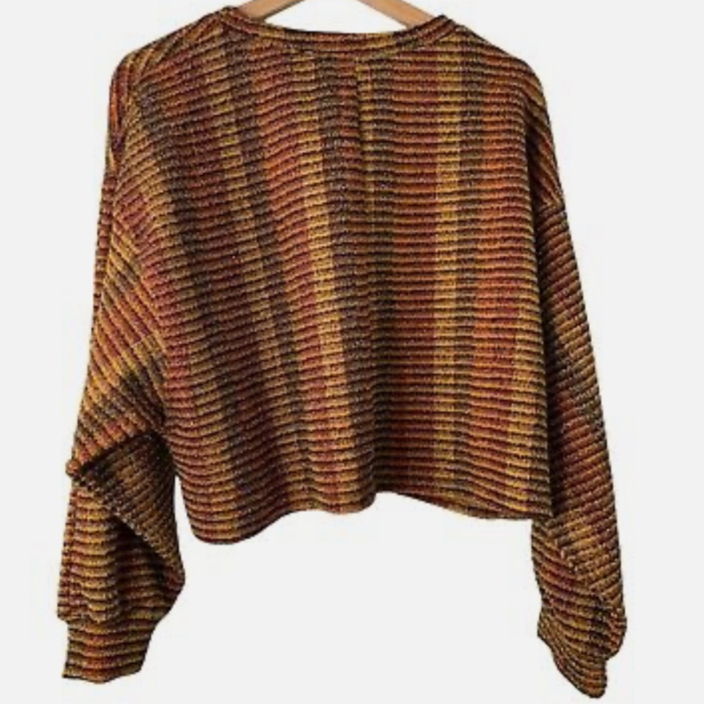 Zara Trafaluc Womens Sweater Crop Boxy Gold Metallic Dolman Sleeves Size…